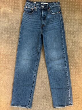 Levi's Ribcage Straight Ankle High Rise Jeans No Pockets Size 25 Med Blue Denim